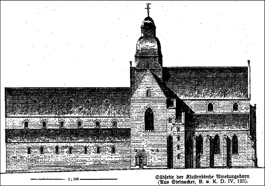 Zeichnung der Südseite der Klosterkirche Amelungsborn